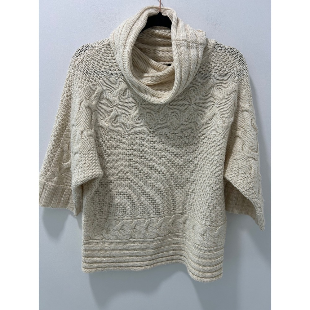 Antonio Melani Womens Cream Merino Wool Metallic Cable Knit Cowl Neck Sweater L